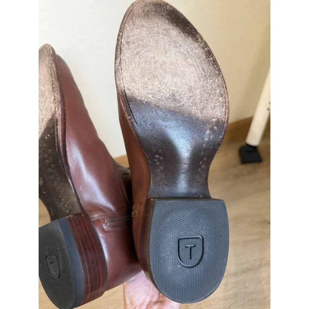 Tecovas The Dane Men’s Brown Leather Boots Side Zip Size 9.5 EE Western